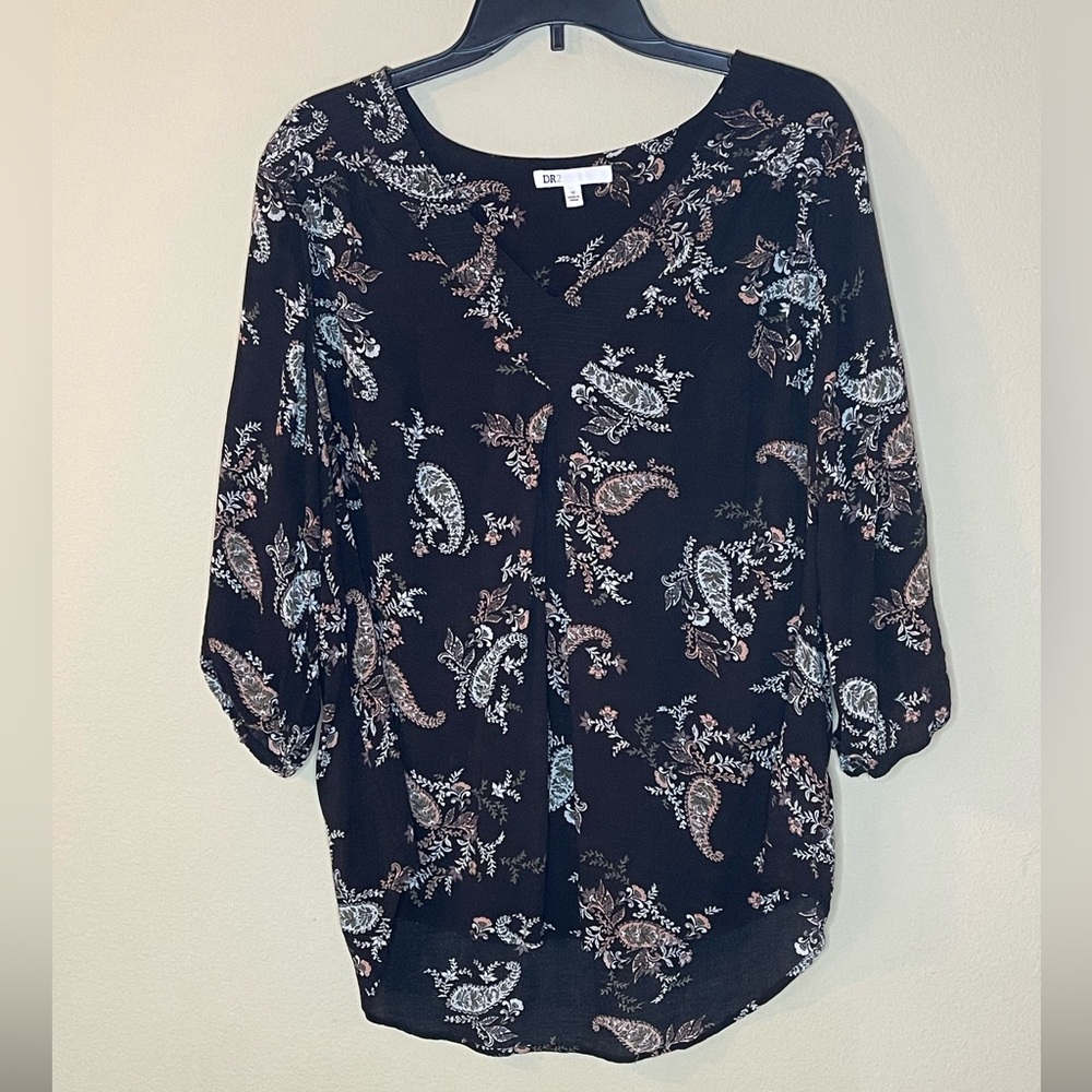DR2 Black Paisley Women's Blouse 1X